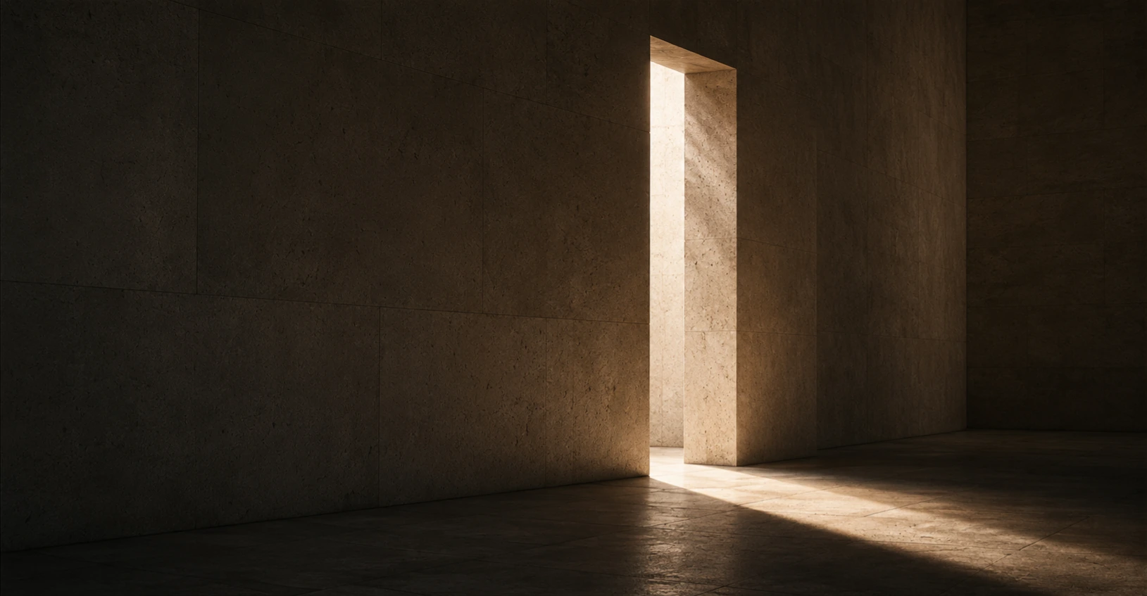 Light entering through a doorway in a quiet architectural interior
